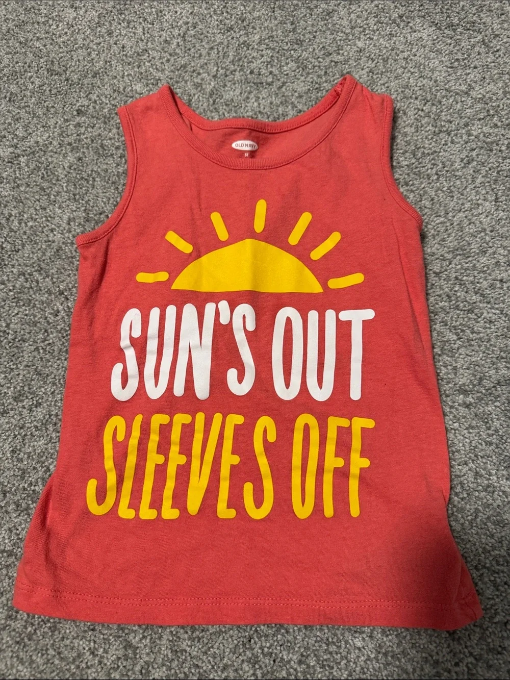 Old Navy Red Tank Top with Yellow & White Sun Graphic